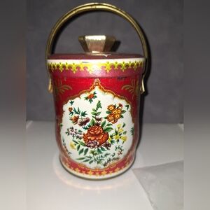 Murray Allen Vintage Floral Red and Gold Biscuit Tin Canister